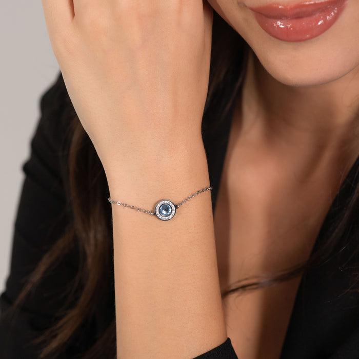 WOMEN'S BRACELET IN STEEL WITH AQUAMARINE CRYSTAL ELEMENT AND WHITE CRYSTALS