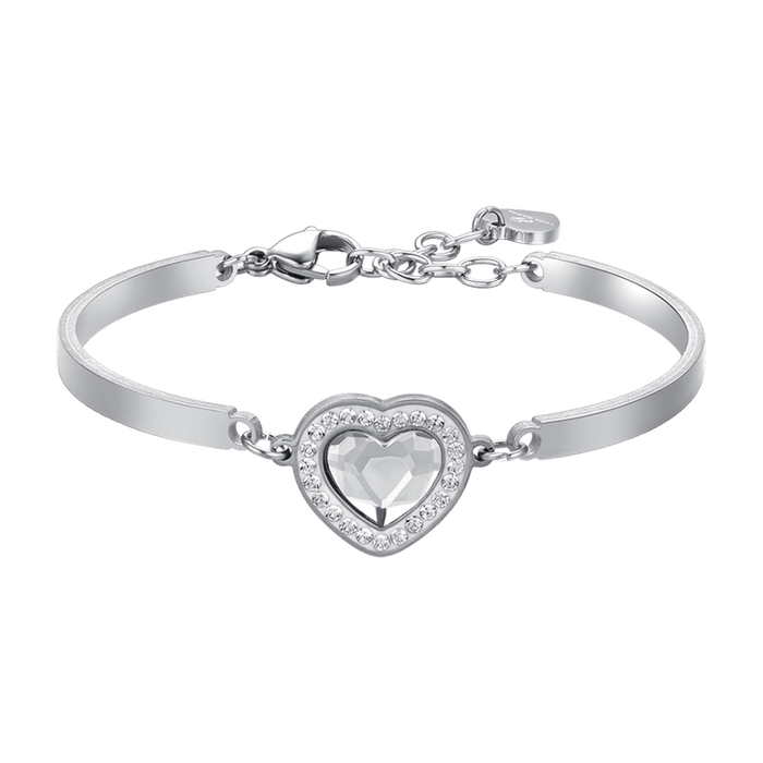 BRACELET FEMME EN ACIER COEUR CRISTAL BLANC ET CRISTAUX BLANCS