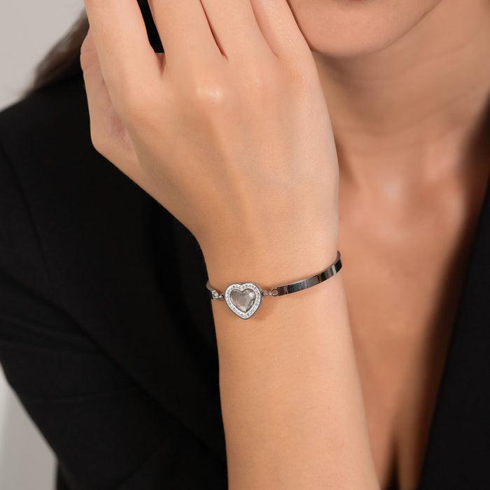 BRACELET FEMME EN ACIER COEUR CRISTAL BLANC ET CRISTAUX BLANCS