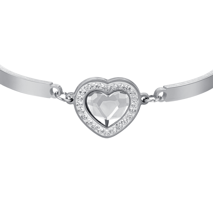 BRACELET FEMME EN ACIER COEUR CRISTAL BLANC ET CRISTAUX BLANCS