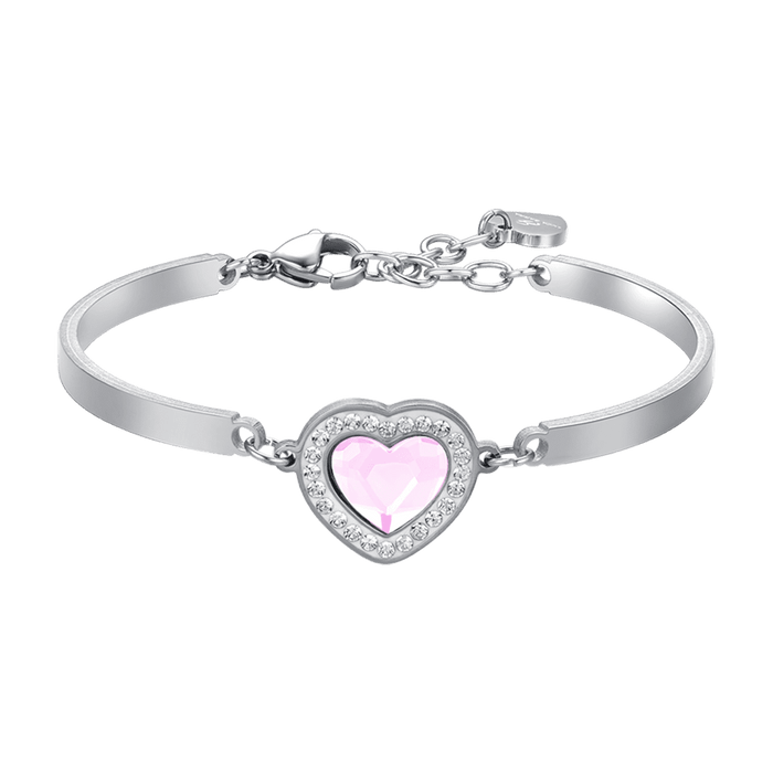 WOMEN'S BRACELET IN STEEL HEART PINK CRYSTAL AND WHITE CRYSTALS