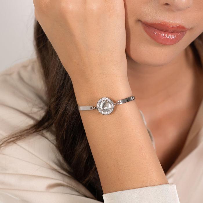 WOMEN'S BRACELET IN STEEL WITH WHITE CRYSTAL ELEMENT AND WHITE CRYSTALS