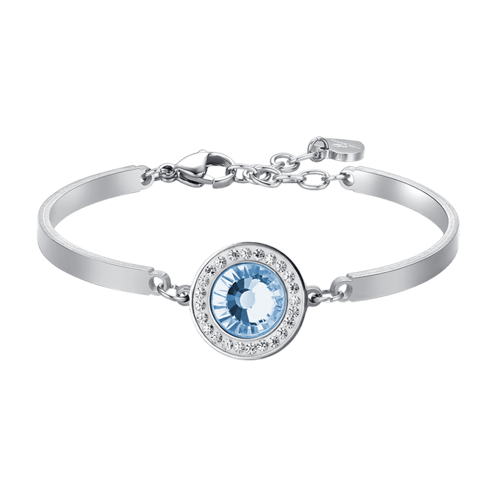 WOMEN'S BRACELET IN STEEL WITH AQUAMARINE CRYSTAL ELEMENT AND WHITE CRYSTALS