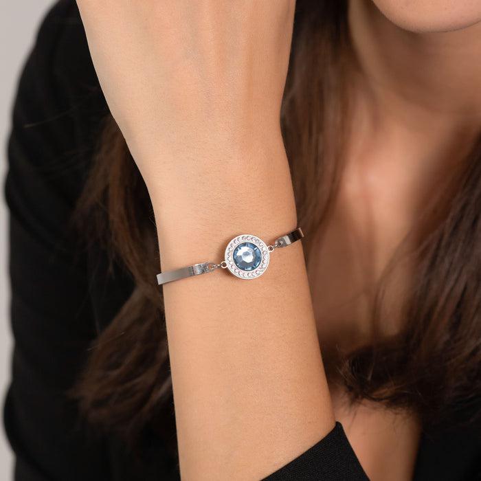 WOMEN'S BRACELET IN STEEL WITH AQUAMARINE CRYSTAL ELEMENT AND WHITE CRYSTALS