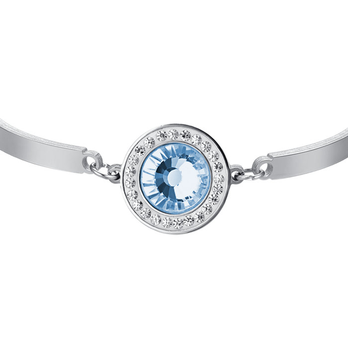 WOMEN'S BRACELET IN STEEL WITH AQUAMARINE CRYSTAL ELEMENT AND WHITE CRYSTALS