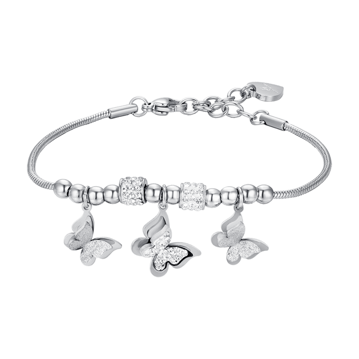 WOMEN'S BRACELET IN STEEL BUTTERFLIES WITH WHITE CRYSTALS