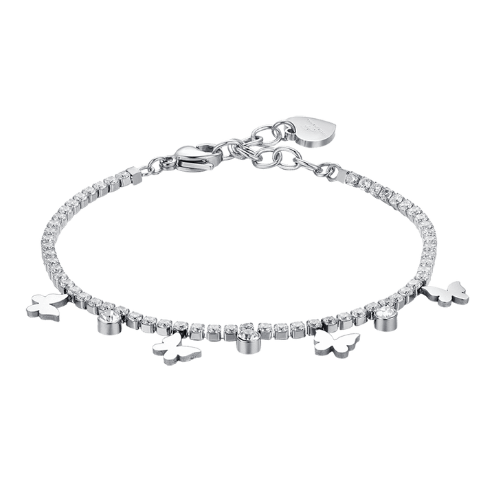 WOMEN'S TENNIS BRACELET IN STEEL WITH WHITE CRYSTALS AND BUTTERFLIES
