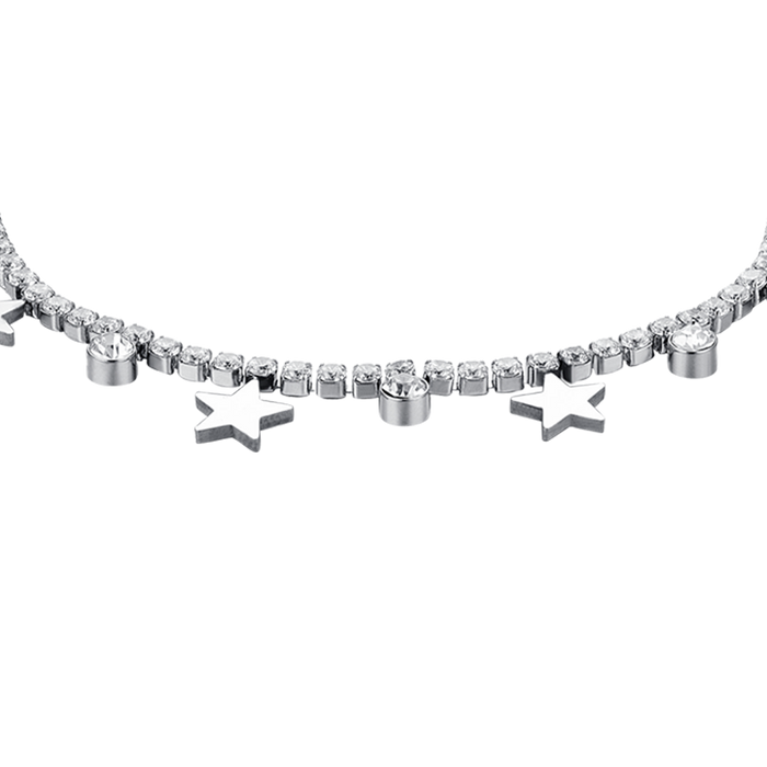 WOMEN'S TENNIS BRACELET IN STEEL WITH WHITE CRYSTALS AND STARS