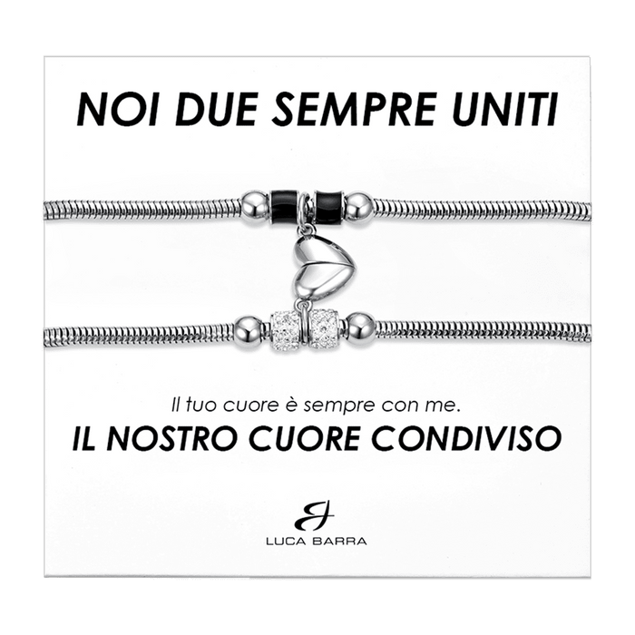 COUPLE BRACELETS IN STEEL WITH HALF MAGNETIC HEART