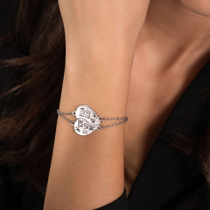 BRACELETS EN ACIER POUR FEMMES DEMI-CŒUR SŒUR, JE T'AIME
