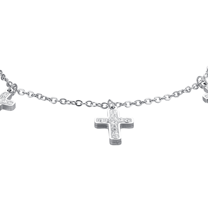 BRACELET FEMME EN ACIER CROIX AVEC CRISTAUX BLANCS