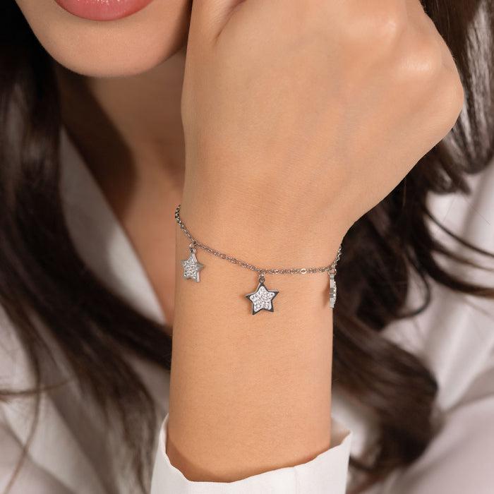 WOMEN'S BRACELET IN STEEL STARS WITH WHITE CRYSTALS