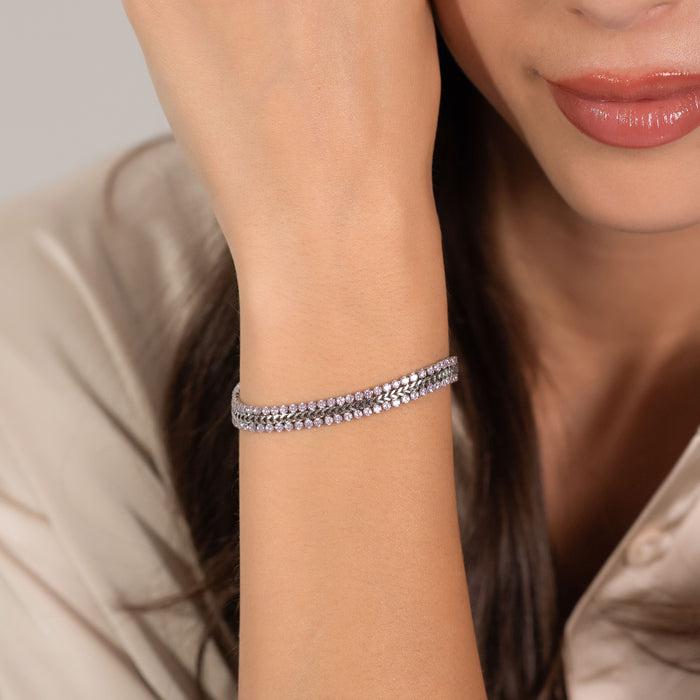 WOMEN'S TENNIS BRACELET IN STEEL WITH PINK CRYSTALS