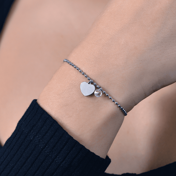 WOMEN'S STEEL BRACELET WITH HEART AND WHITE ZIRCON