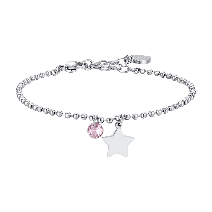 WOMEN'S STEEL BRACELET WITH STAR AND PINK ZIRCON