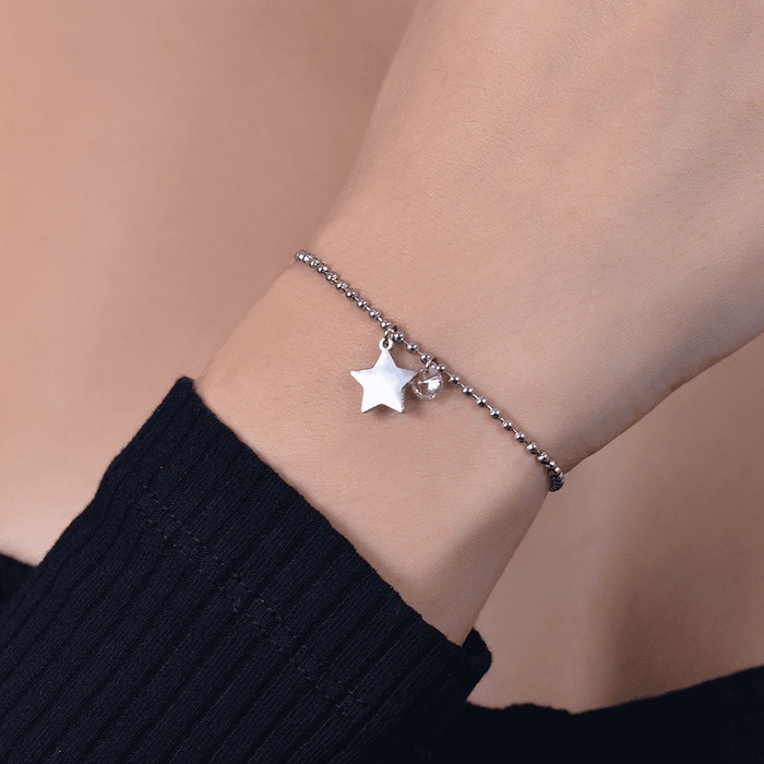WOMEN'S STEEL BRACELET WITH STAR AND PINK ZIRCON