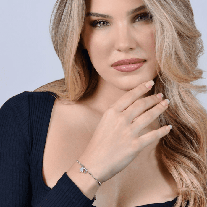 WOMEN'S STEEL BRACELET WITH STAR AND PINK ZIRCON