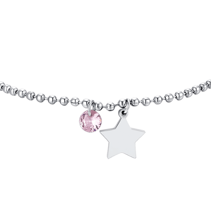 WOMEN'S STEEL BRACELET WITH STAR AND PINK ZIRCON