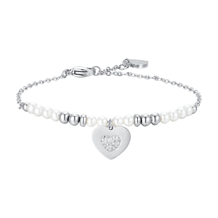 BRACELET FEMME EN ACIER AVEC PERLES ET COEUR