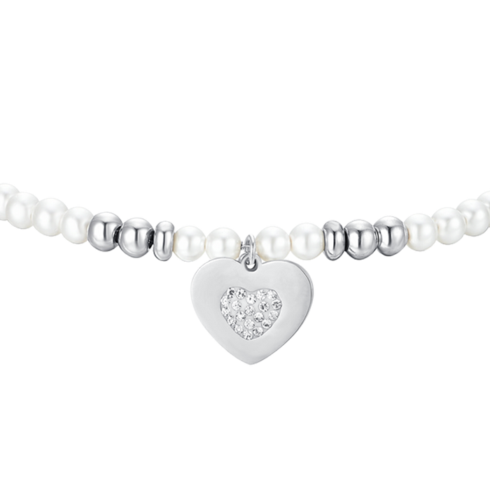 BRACELET FEMME EN ACIER AVEC PERLES ET COEUR