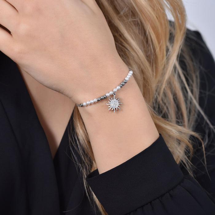 WOMEN'S STEEL BRACELET WITH PEARLS AND SUN