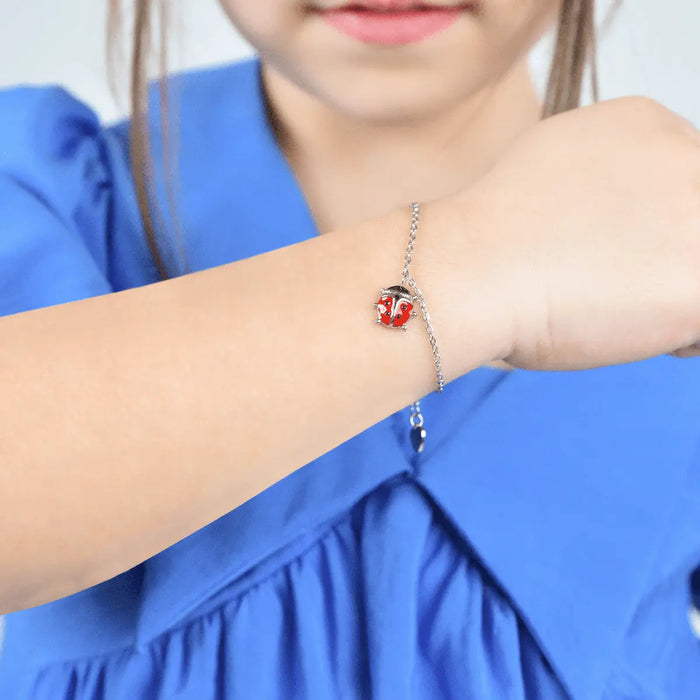 BRACELET EN ACIER POUR FILLE AVEC COCCINELLE