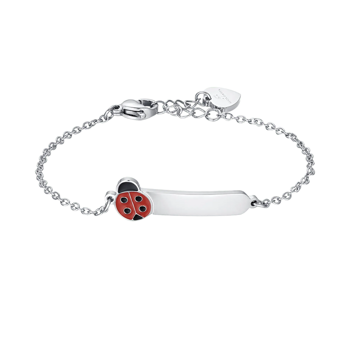 BRACCIALE BAMBINA PERSONALIZZABILE IN ACCIAIO CON COCCINELLA