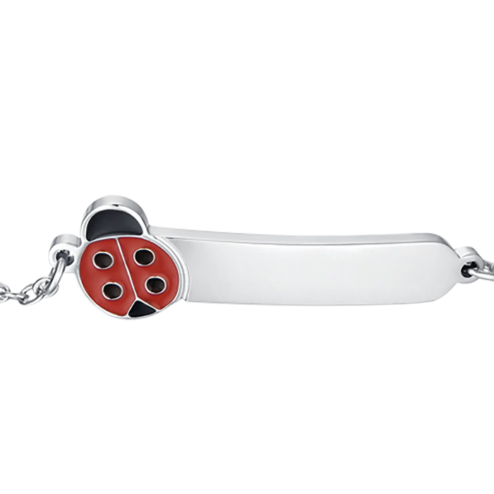 BRACCIALE BAMBINA PERSONALIZZABILE IN ACCIAIO CON COCCINELLA