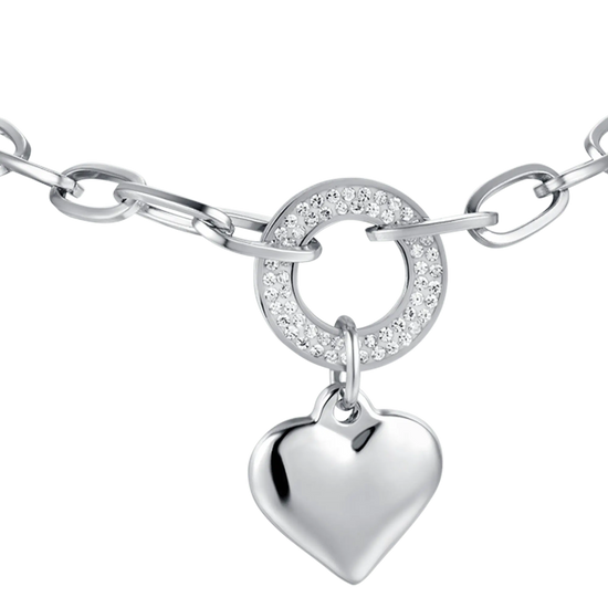 BRACELET FEMME EN ACIER AVEC CERCLE COEUR ET CRISTAUX BLANCS