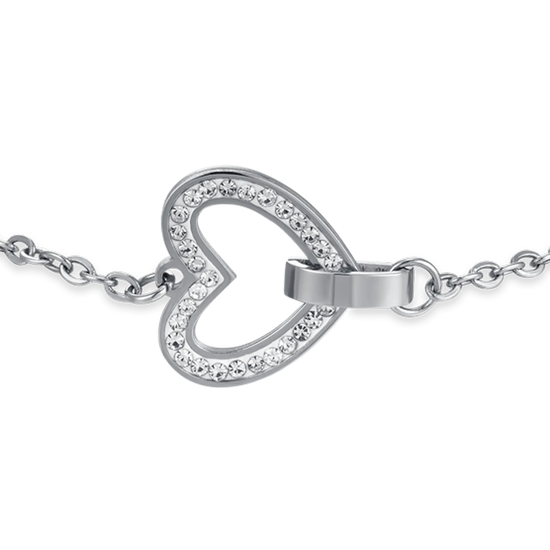 WOMEN'S BRACELET IN STEEL WITH HEART AND WHITE CRYSTALS AND ELEMENT