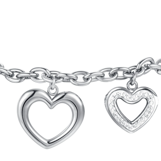 WOMEN'S STEEL BRACELET WITH HEARTS AND WHITE CRYSTALS