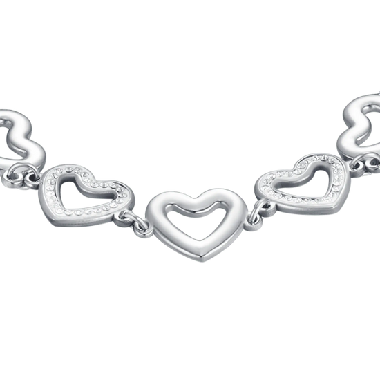 WOMEN'S STEEL BRACELET WITH OPENWORK HEARTS AND WHITE CRYSTALS