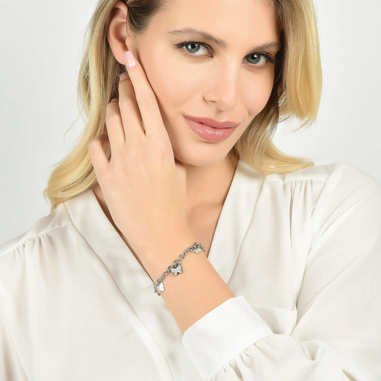 WOMEN'S STEEL BRACELET WITH BUTTERFLIES AND WHITE CRYSTALS