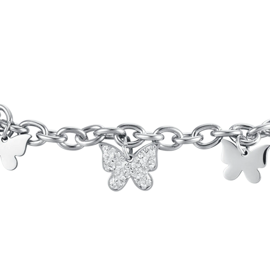 WOMEN'S STEEL BRACELET WITH BUTTERFLIES AND WHITE CRYSTALS