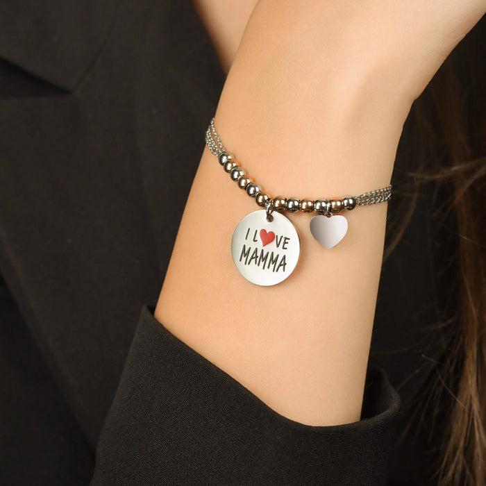 WOMEN'S STEEL BRACELET I LOVE MOM PINK BALLS