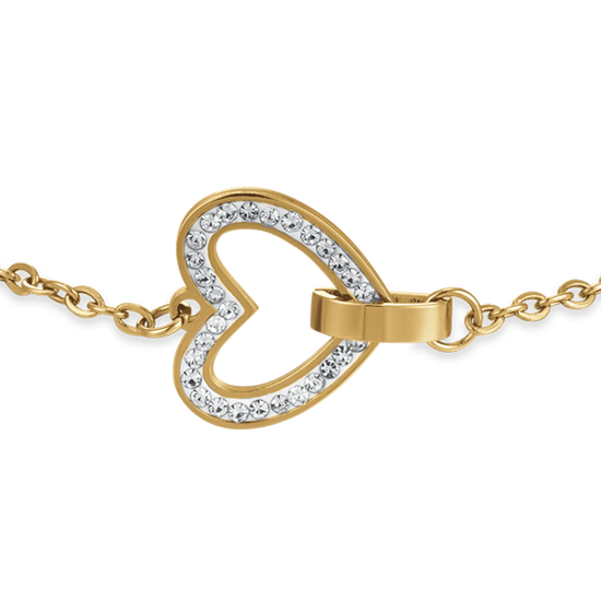 BRACCIALE DONNA IN ACCIAIO IP GOLD CON CUORE E CRISTALLI BIANCHI ED ELEMENTO