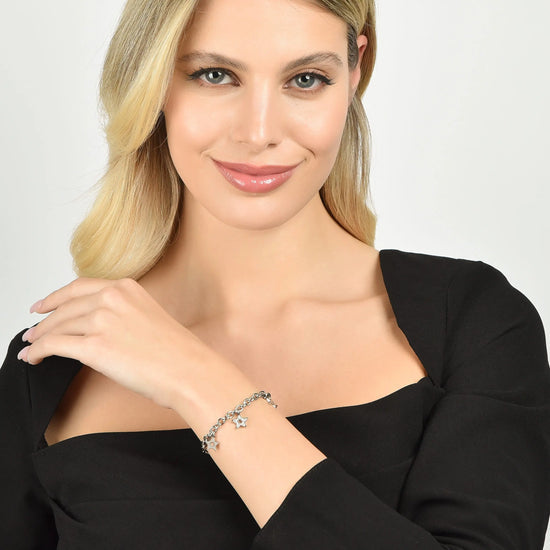 WOMEN'S MULTI-STRAIN BRACELET IN STEEL WITH STARS AND WHITE CRYSTALS