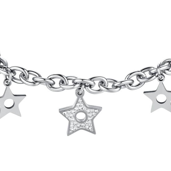 WOMEN'S MULTI-STRAIN BRACELET IN STEEL WITH STARS AND WHITE CRYSTALS