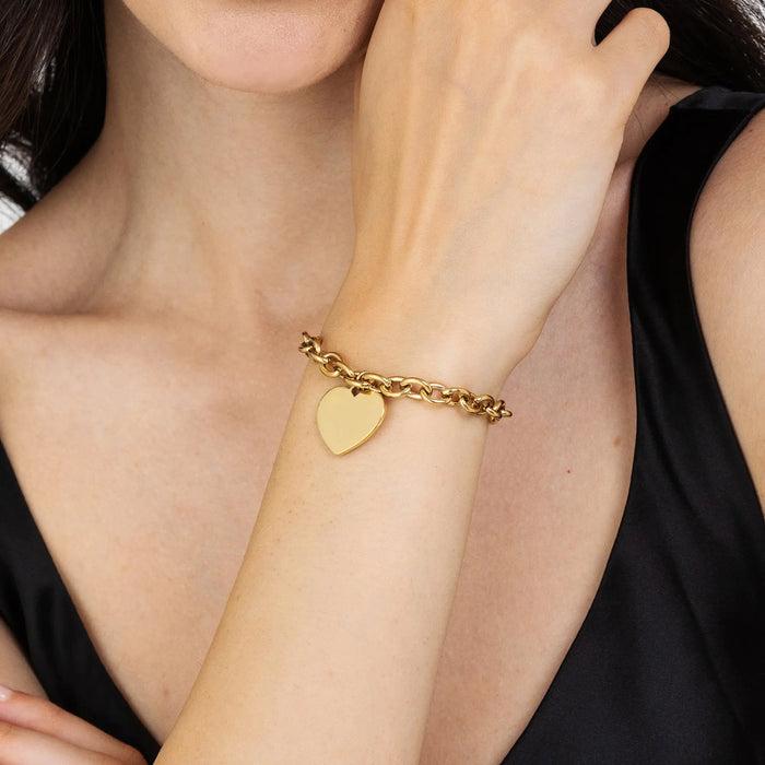 BRACCIALE DONNA PERSONALIZZATO IN ACCIAIO DORATO CON CUORE MAGLIA CATENA