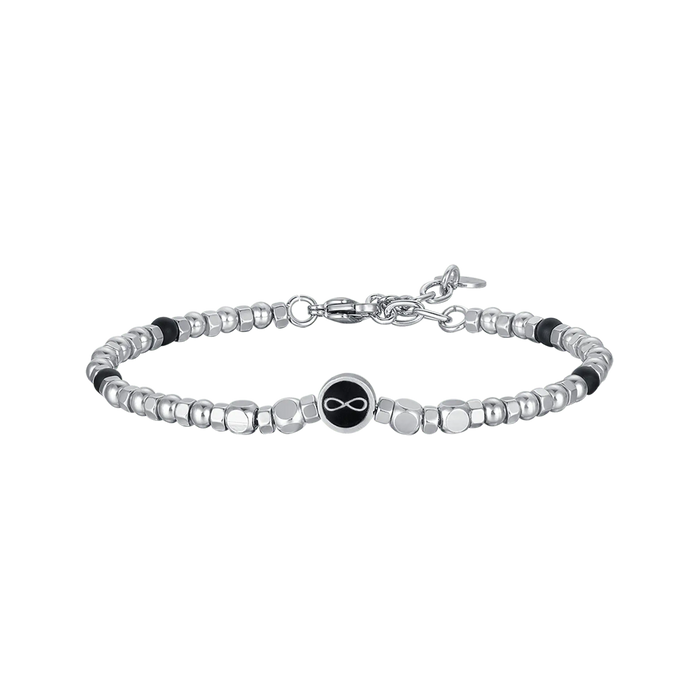 MEN'S BRACELET IN STEEL WITH BLACK AGATE AND INFINITY