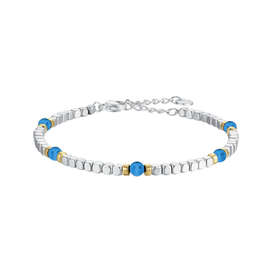 BRACCIALE UOMO IN ACCIAIO CON PIETRE AZZURRE ED ELEMENTI IP GOLD