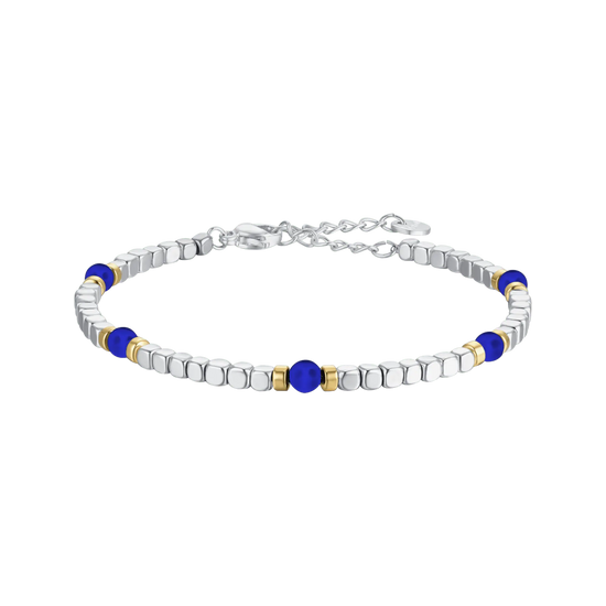 BRACCIALE UOMO IN ACCIAIO CON PIETRE BLU ED ELEMENTI IP GOLD