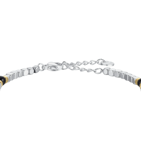 MEN'S BRACELET IN STEEL WITH BLACK STONES AND IP GOLD ELEMENTS
