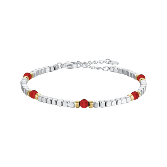 Bracelet Avec Perles Rouges Et Pierre Turquoise En Forme De Cœur - Art.838, Neuf Sans Emballage
