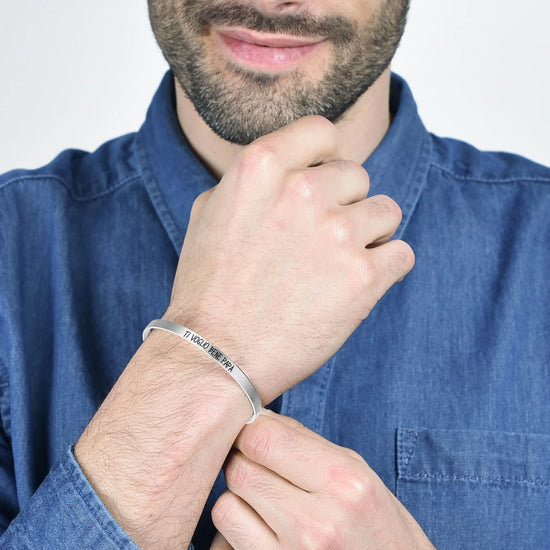 BRACCIALE UOMO IN ACCIAIO CON SMALTO NERO "TI VOGLIO BENE PAPA' "