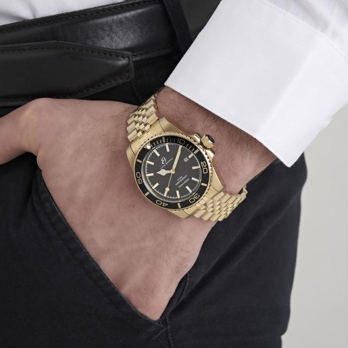WATCH WITH IP GOLD STEEL CASE BLACK DIAL