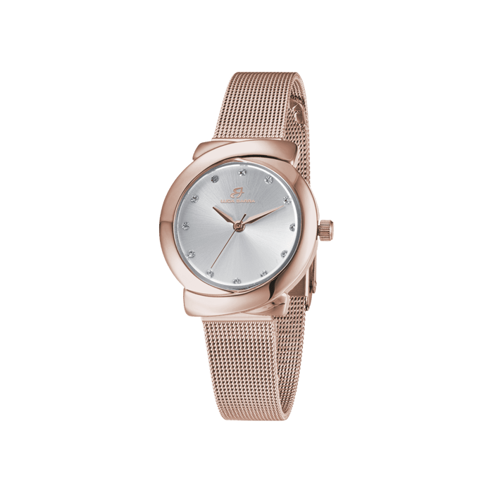 WOMEN'S STEEL WATCH WITH ROSE IP CASE