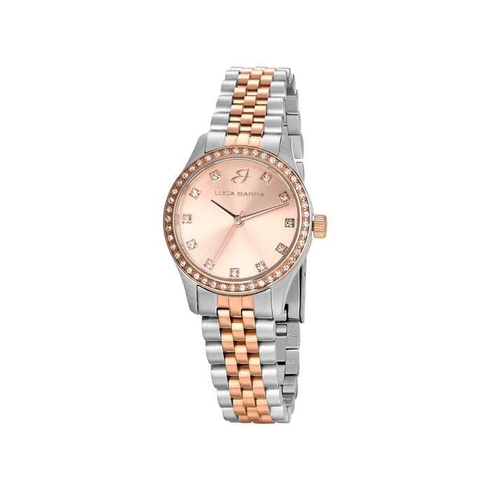 OROLOGIO DONNA IN ACCIAIO CON QUADRANTE IP ROSE E GHIERA CON CRISTALLI BIANCHI