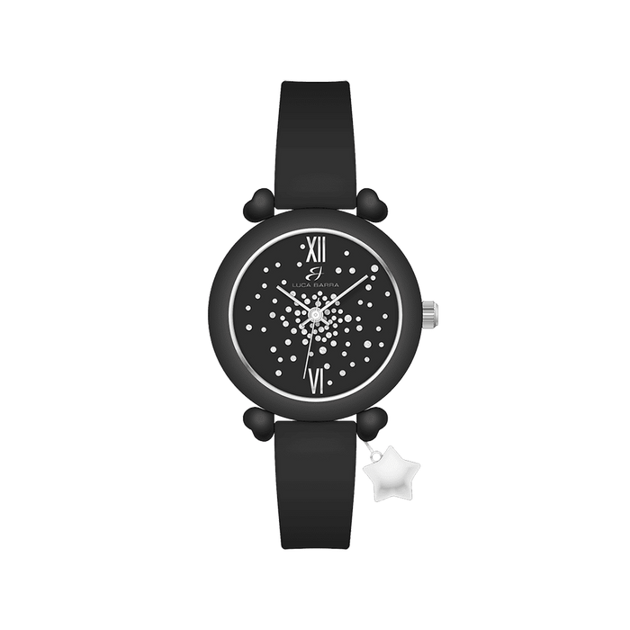 WOMEN'S WATCH IN BLACK SILICONE AND WHITE CRYSTALS