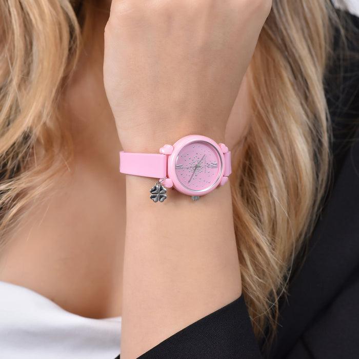 WOMEN'S WATCH IN LILAC SILICONE AND WHITE CRYSTALS